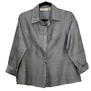 Vintage Pure Raw Silk Womens Top L Gray Shantung Classic Minimalist Quiet Luxury